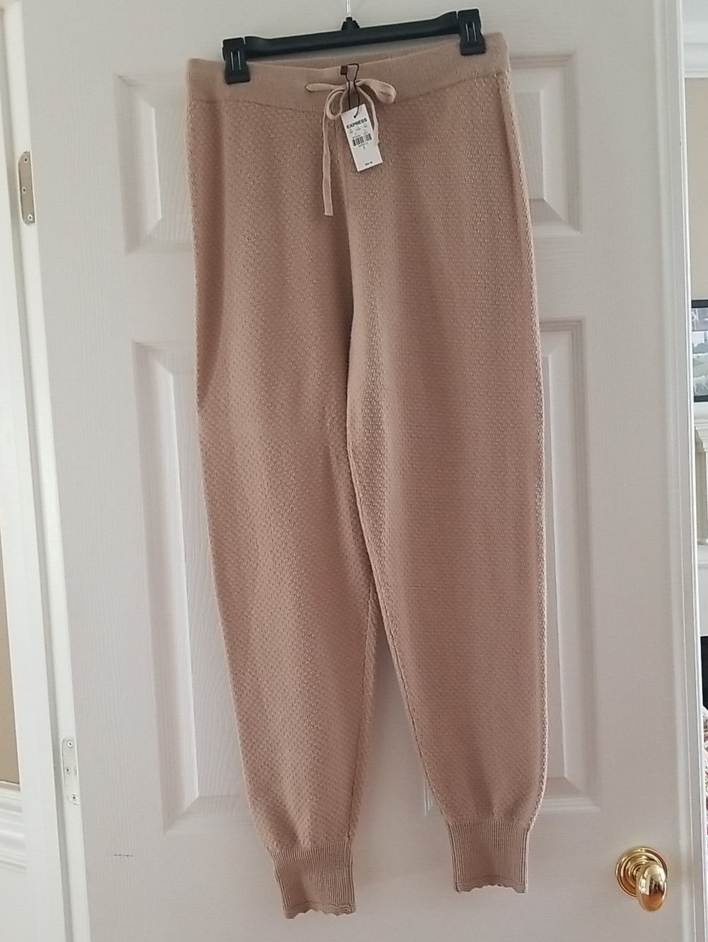 Express Beige Knit Drawstring Jogger Pants